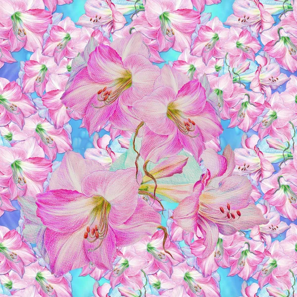 Цветы Амариллис Ветка Цветами Бутонами Рисование Карандашей Весенний Цветок Бесшовный — стоковое фото