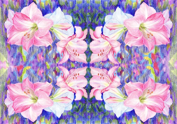 Amaryllisbloemen Tak Met Bloemen Knoppen Een Krijttekening Voorjaarsbloem Gebruik Bedrukte — Stockfoto