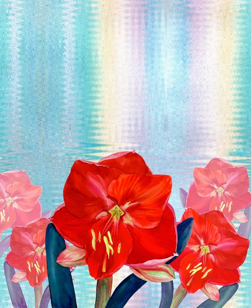 Цветы Амариллис Ветка Цветами Бутонами Акварель Весенний Цветок Использовать Печатные — стоковое фото