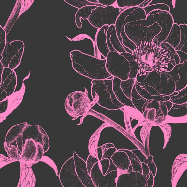 Peonies Flowers Leaves Watercolor Background Watercolor Painting Seamless Pattern Use — Stock Photo, Image
