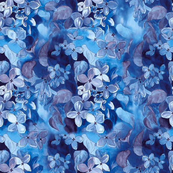 Flieder Blüten Und Blätter Nahtloses Muster Aquarell Abstrakte Tapeten Mit — Stockfoto