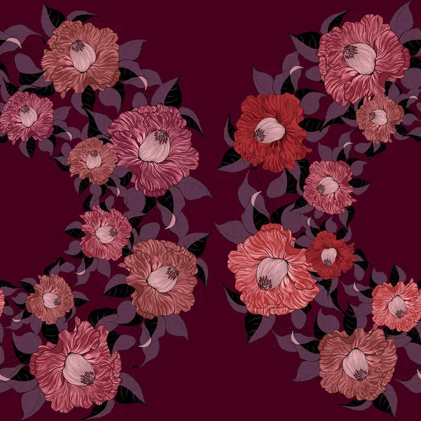 Modèle Sans Couture Vectoriel Camellia Branches Avec Des Fleurs Des — Image vectorielle