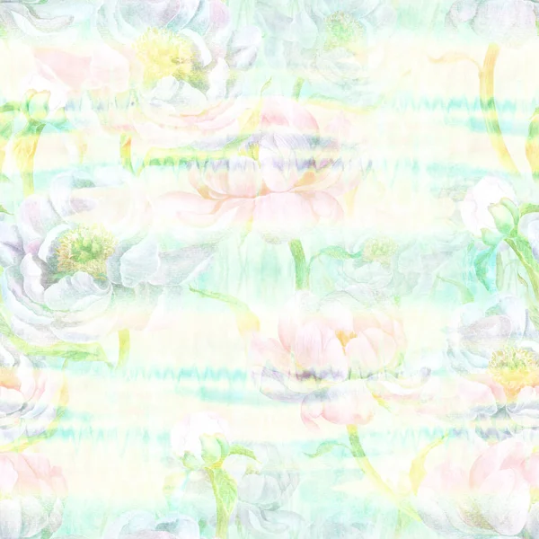 Fleurs Pivoines Sur Fond Aquarelle Modèle Sans Couture Aquarelle Collage — Photo