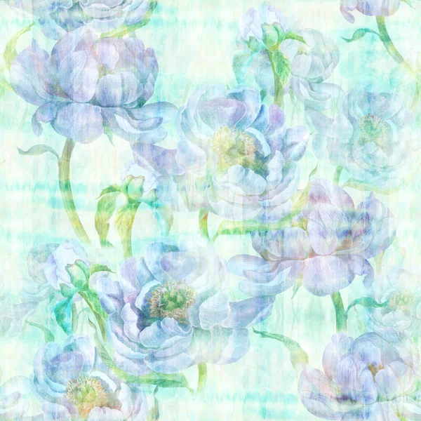 Virágok Bazsarózsa Háttérben Akvarell Zökkenőmentes Minta Vízfesték Virágok Levelek Kollázsa — Stock Fotó