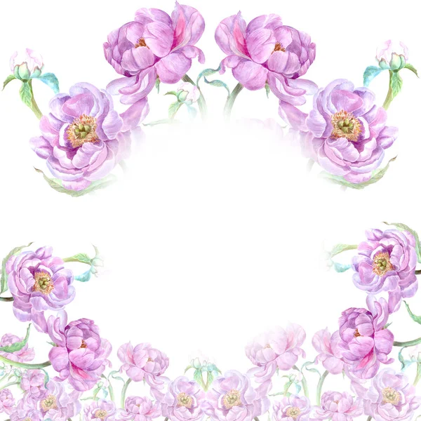Flores Peonías Sobre Fondo Acuarela Acuarela Collage Flores Hojas Utilice — Foto de Stock