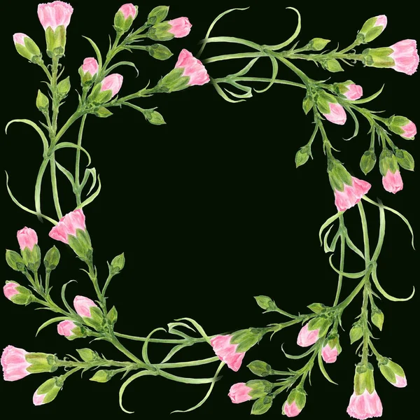 Nelkenblüten Auf Dunklem Hintergrund Nahtloser Hintergrund Zweige Mit Knospen Und — Stockfoto