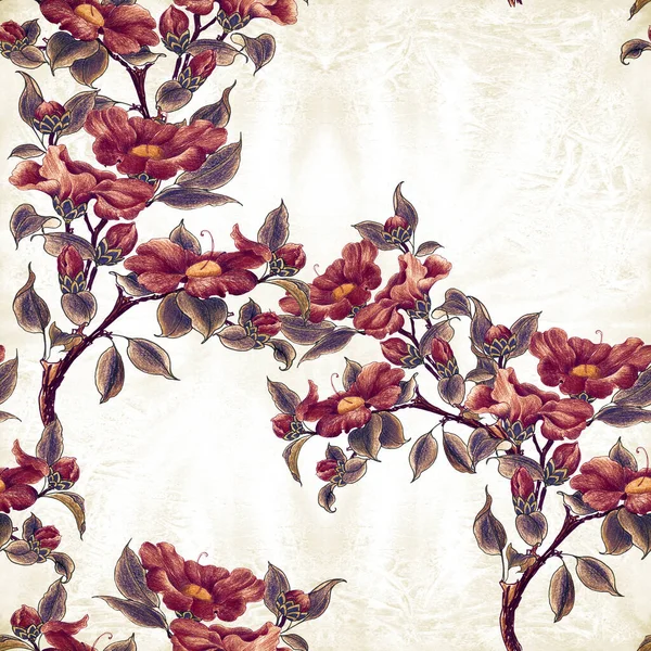 Камелия Цветы Ветви Цветами Бутонами Листьями Бесшовный Фон Восточный Стиль — стоковое фото