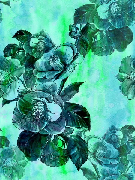 Nahtloses Muster Collage Von Blumen Auf Einem Aquarell Hintergrund Exotische — Stockfoto