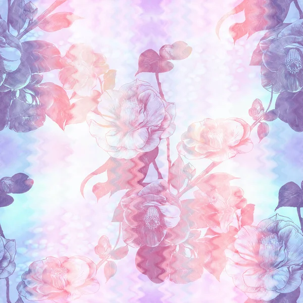 Nahtloses Muster Collage Von Blumen Auf Einem Aquarell Hintergrund Exotische — Stockfoto
