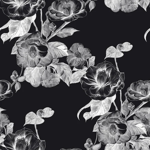 Απρόσκοπτο Μοτίβο Κολάζ Λουλουδιών Φόντο Ακουαρέλας Εξωτικά Λουλούδια Καμέλια Λουλούδια — Φωτογραφία Αρχείου
