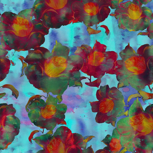 Patrón Sin Costuras Collage Flores Sobre Fondo Acuarela Flores Exóticas —  Fotos de Stock