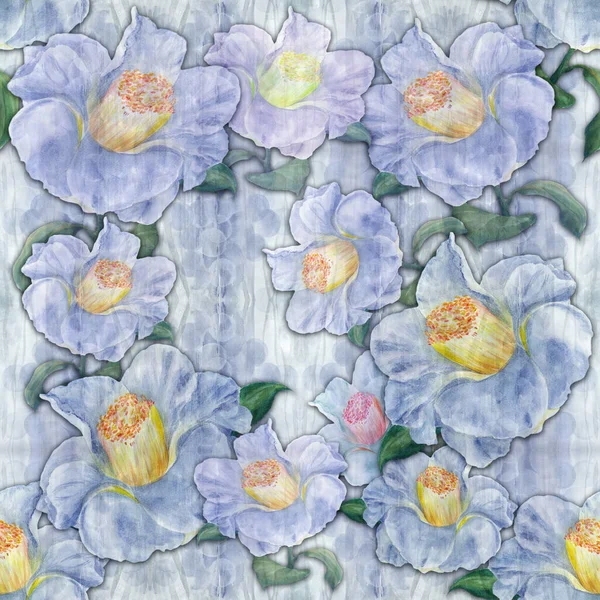 Seamless Pattern Collage Flowers Watercolor Background Exotic Flowers Camellia Flowers — Stock Photo, Image