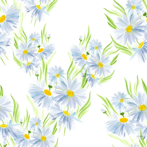 Margeriten Blüten Und Blätter Nahtloses Muster Aquarell Illustration Dekorative Komposition — Stockfoto