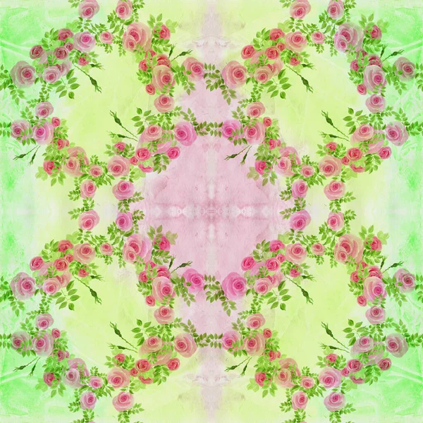 Roses Flowers Leaves Watercolor Seamless Pattern Wallpaper Use Printed Materials — Stock Photo, Image