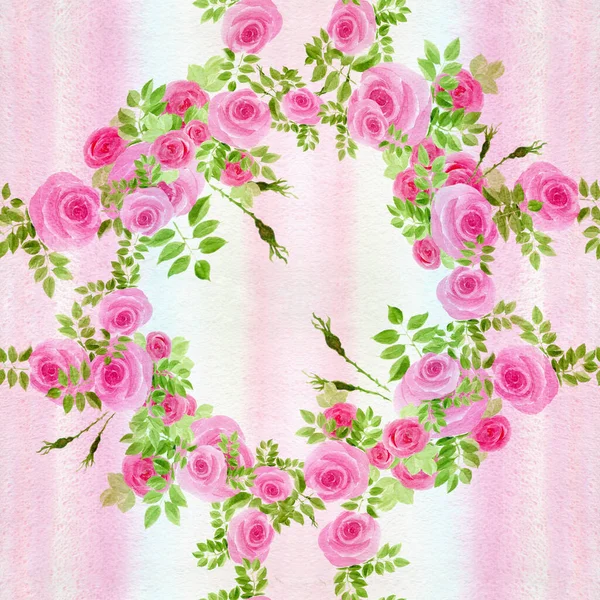 Rosor Blommor Och Blad Akvarell Sömlöst Mönster Bakgrund Använd Tryckt — Stockfoto