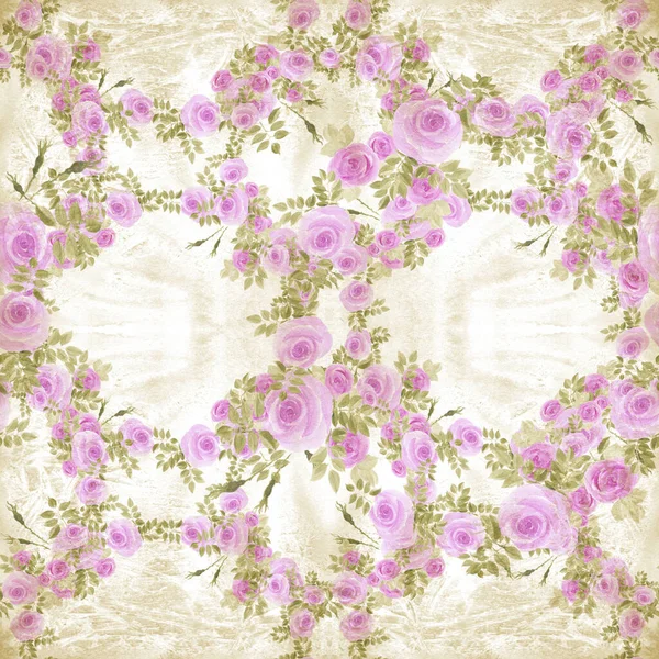 Roses Flowers Leaves Watercolor Seamless Pattern Wallpaper Use Printed Materials — Stock Photo, Image