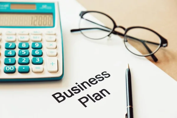 Working Business Plan Calculating Cost Pen Eye Glasses Closeup Word — Stock Photo, Image
