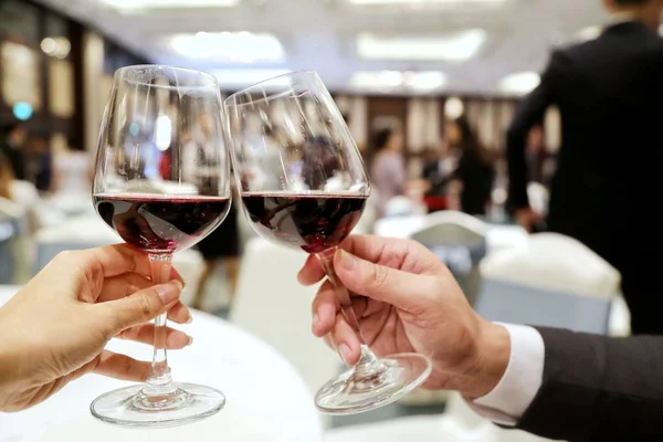 Two Persons Clinking Glasses Rich Red Wine Party Concept Making — Stock Photo, Image