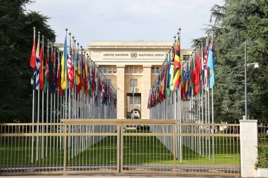 Geneva, İsviçre - 24 Temmuz 2016 Milletler ofisi Cenevre, İsviçre, Birleşik. BM Cenevre, 1947 yılında kurulmuş ve bu en büyük ikinci BM ise.