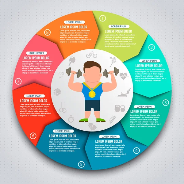 Bunte Sport-Infografik-Elemente. Sportler mit Kettlebells. — Stockvektor