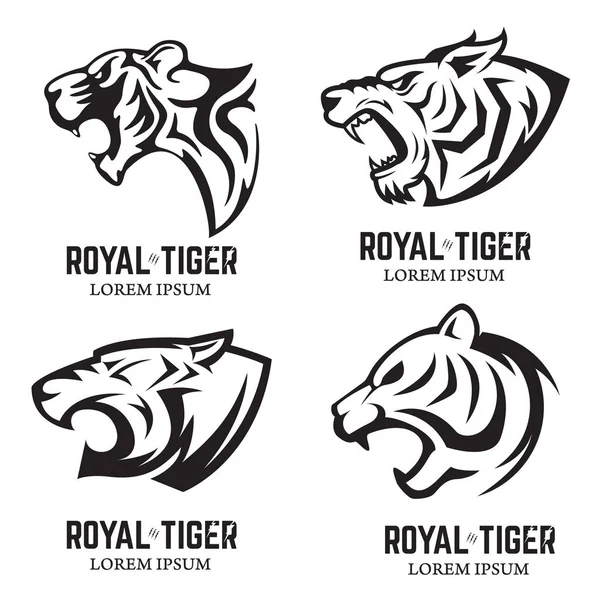 Set of the tiger heads. Sport team mascot. Design element for lo — Stock Vector