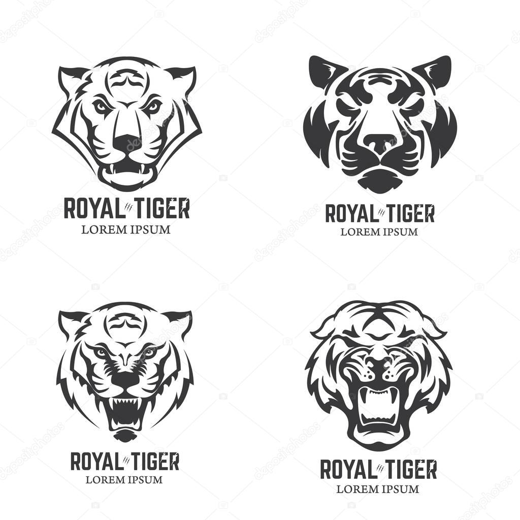 Set of the tiger heads. Sport team mascot. Design element for logo, label, emblem, sign, brand mark. Vector illustration.
