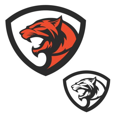 Puma kafa ile kalkan amblemi şablonu. Logo için tasarım öğeleri,