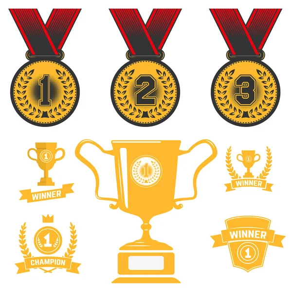 Conjunto de ícones de medalha, troféu, primeiro lugar. Elemento de design para logotipo —  Vetores de Stock