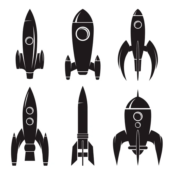 Conjunto de cohetes aislados sobre fondo blanco. Elementos de diseño — Archivo Imágenes Vectoriales