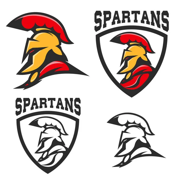 Conjunto de emblemas com capacete espartano. Elemento de design para logotipo, l —  Vetores de Stock