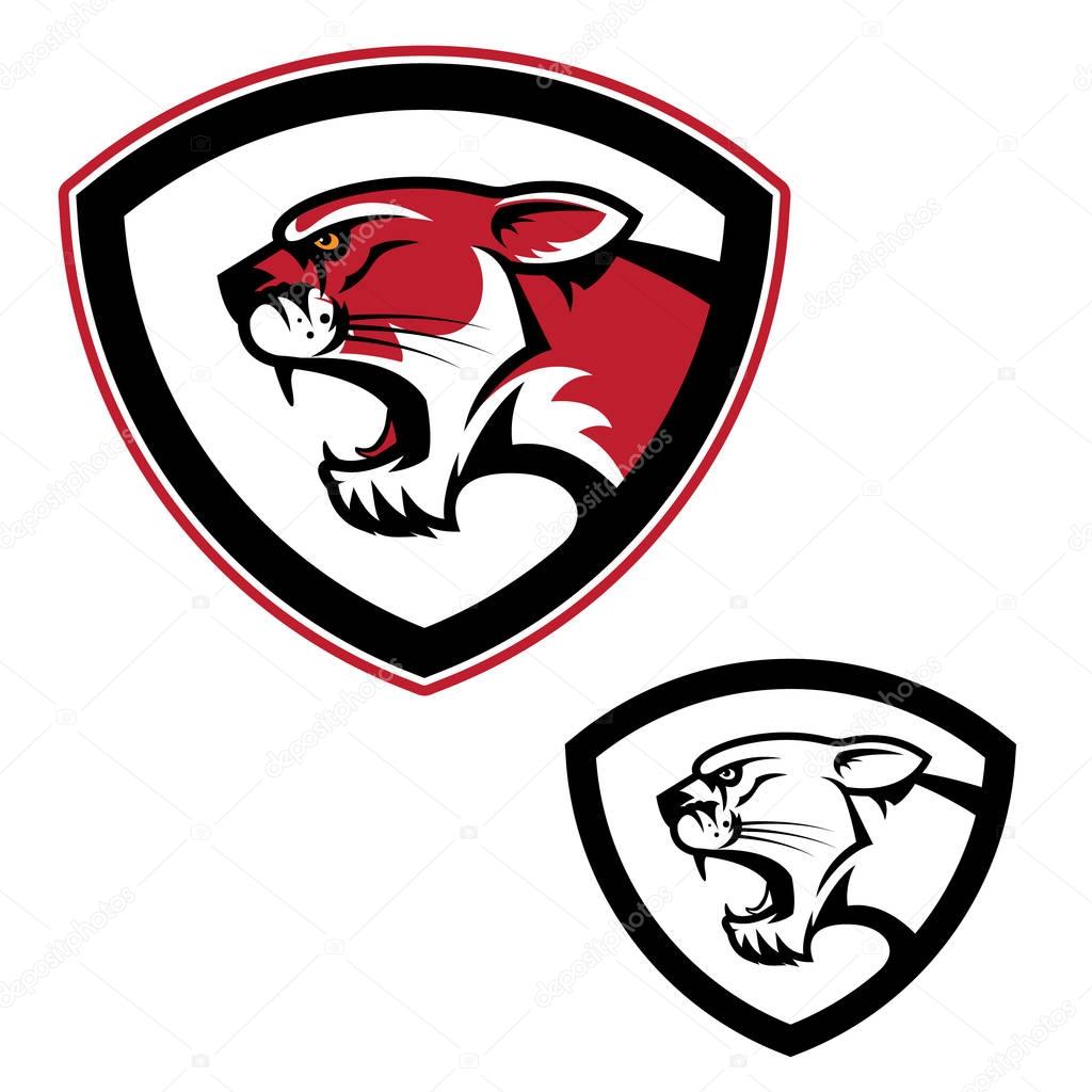 Shield emblem template with puma head. Design elements for logo, label, emblem, sign, brand mark. Vector illustration.