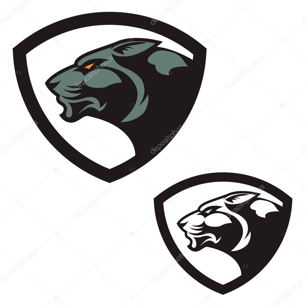 Shield emblem template with puma head. Design elements for logo, label, emblem, sign, brand mark. Vector illustration.