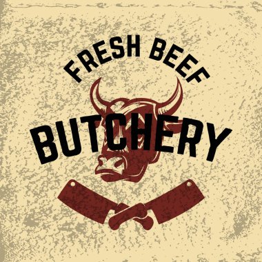 taze et. Kasaplık. El inek kafa grunge arka plan üzerinde çekilmiş..