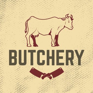 Kasaplık. Grunge arka plan illüstrasyon inek. Et satır. D