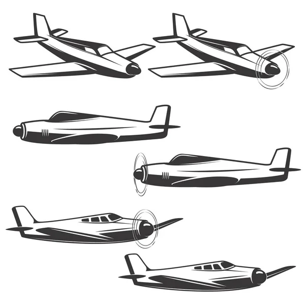 Reihe von Flugzeug-Symbolen isoliert auf weißem Hintergrund. Designelemente — Stockvektor