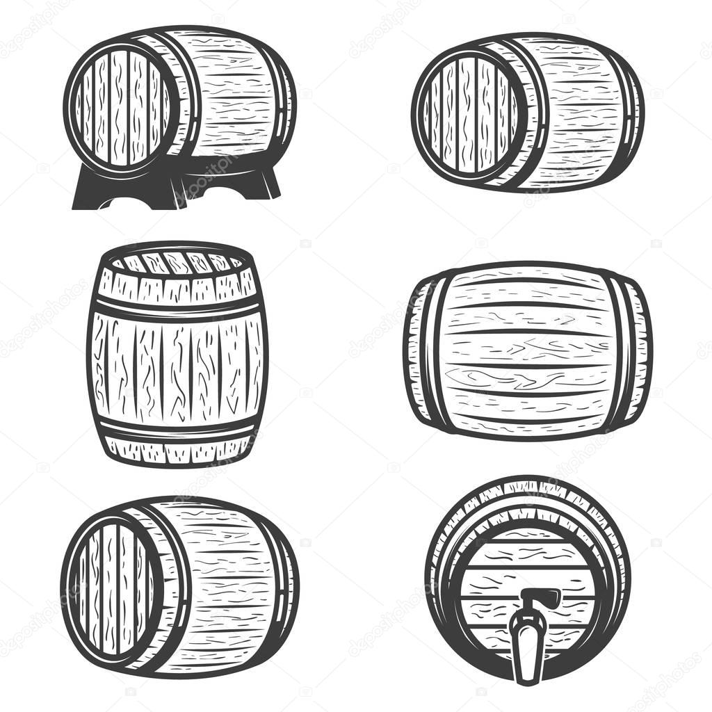Set of beer barrels isolated on white background. Design element