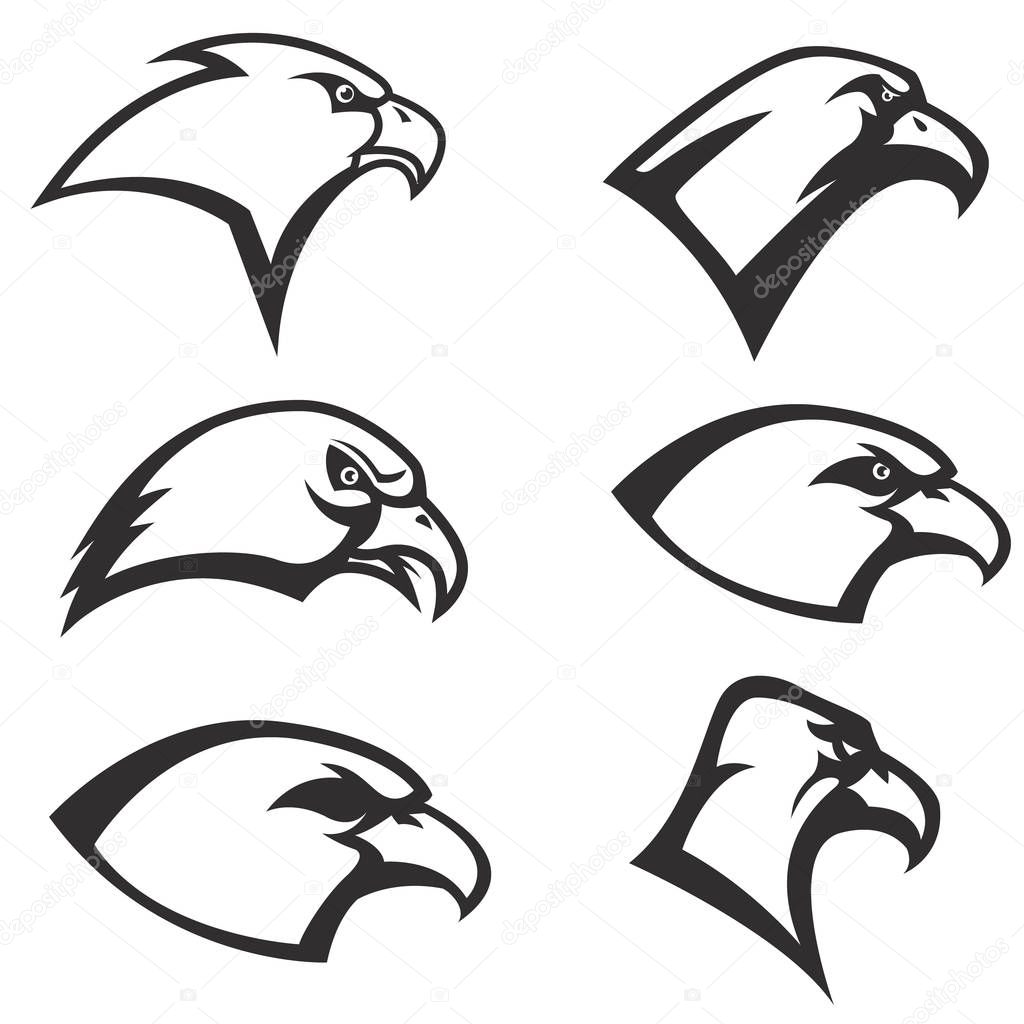 Set of Eagle heads icon isolated on white background. Vector design element.