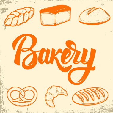 Ekmek. Ekmek simgeler kümesi. Tasarım öğeleri için logo, etiket, emb