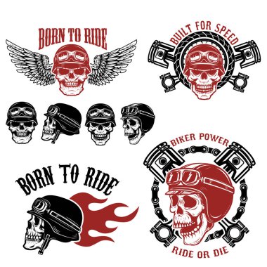 Binmek için tarihi. Amblem racer kafatasları ile kümesi. Bisikletçinin kulüp l