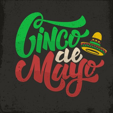 Cinco de mayo. İfade grunge arka planda harflerle elle çizilmiş.