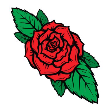 eski okul dövme stil gül beyaz arka plan üzerinde izole. Desi