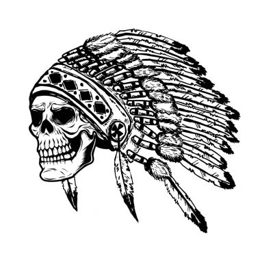 Kızılderili Kızılderili Şef headdress kafatasında. Tasarım öğesi