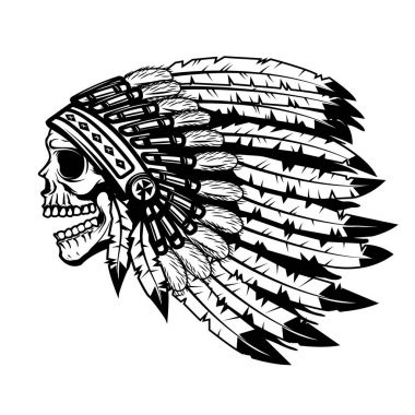 skull in native american indian chief headdress. Design element clipart