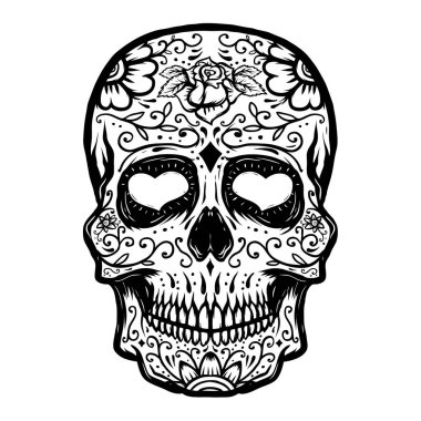 Beyaz arka plan üzerinde izole elle çizilmiş şeker kafatası. Gün