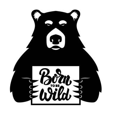 Poster ile ayı. Vahşi doğmuşuz. Vektör çizim