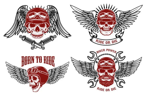 Geboren, um zu reiten. Set der Embleme mit Racerschädeln. Biker-Club l — Stockvektor