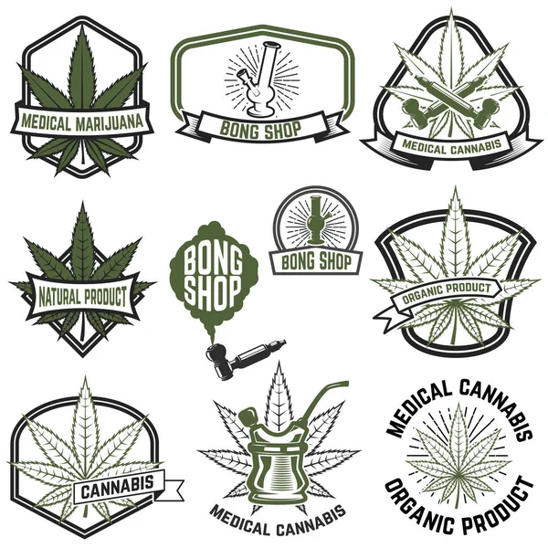 Set of medical marijuana labels. Cannabis. Design elements for l — Stock Vector