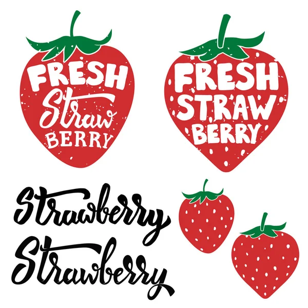 Etiketten mit frischen Erdbeeren isoliert auf weißem Hintergrund. Konstruktion — Stockvektor