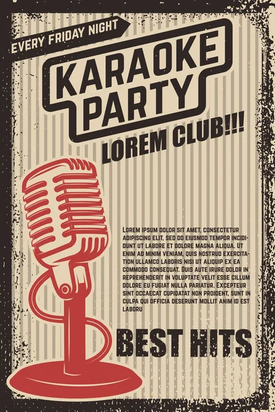 Affiche de fête karaoké. Microphone vintage sur fond grunge. D — Image vectorielle