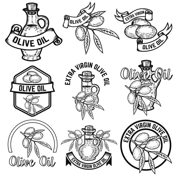 Набор этикеток с оливковым маслом. Элементы дизайна логотипа, эмблемы, знака
.